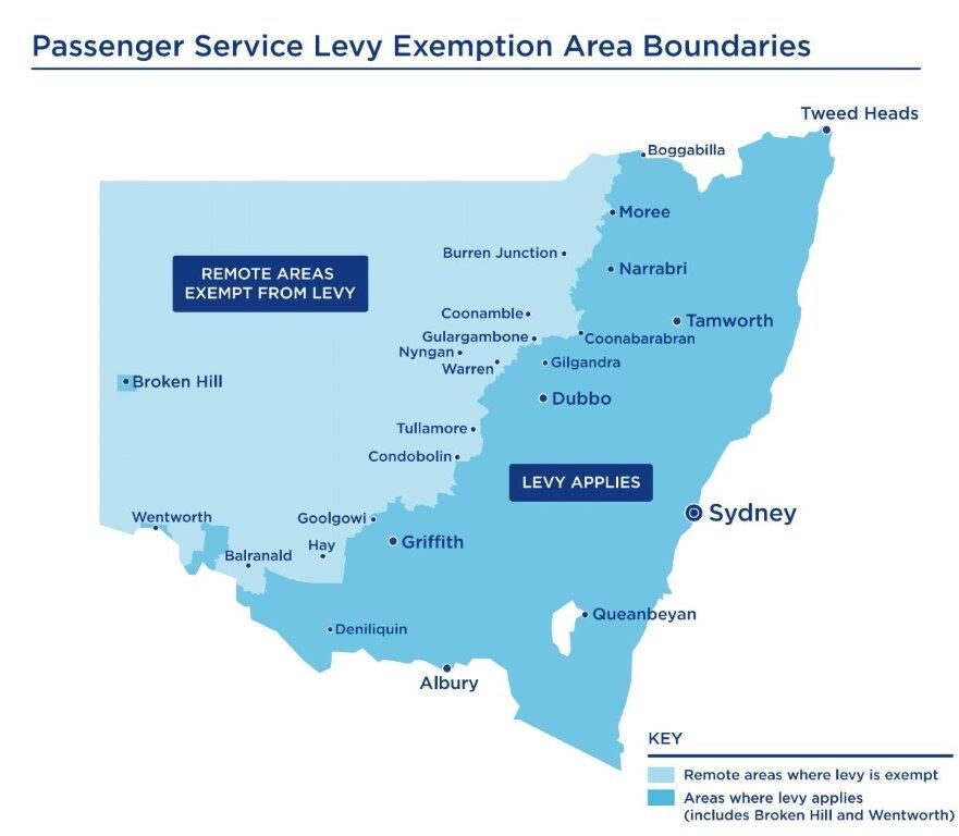 Map showing where the boundaries are for the passenger service levy