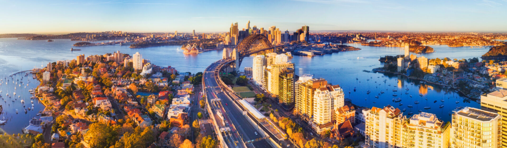 aerial view, sydney city, roads, sunset, day time