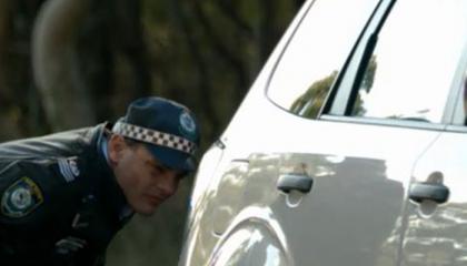 police officer looking at car