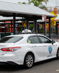 A taxi showing exterior signage